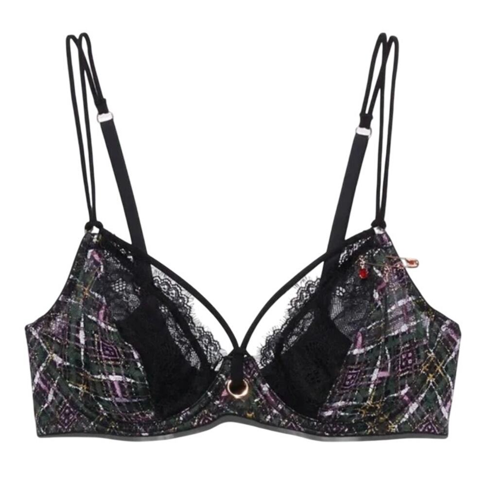 Savage X Fenty A Little Tart Unlined Bra in Plaid, Size 34D